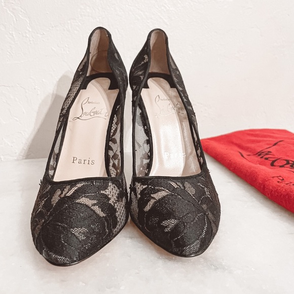 CHRISTIAN LOUBOUTIN Dorissima Lace 100 Dentelle Black Suede Stiletto Heels EU 36 - Picture 5 of 10